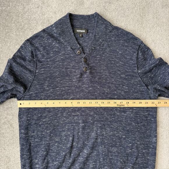 Express Sweater Mens XL Blue Shawl Collar Cotton Pullover Casual Knit Grandpa - Picture 5 of 7